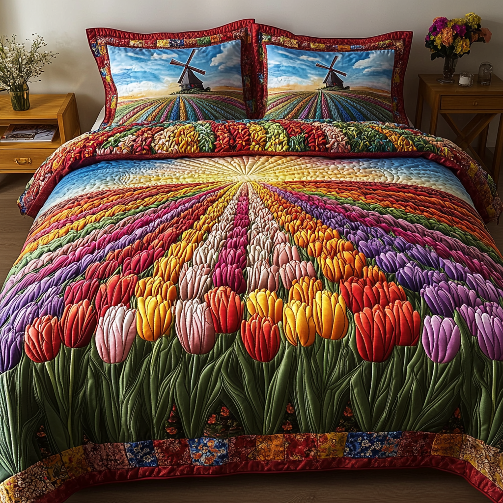 Colorful Tulips Quilted Bedding Set Bed Decorations Best Tulip Gifts Items