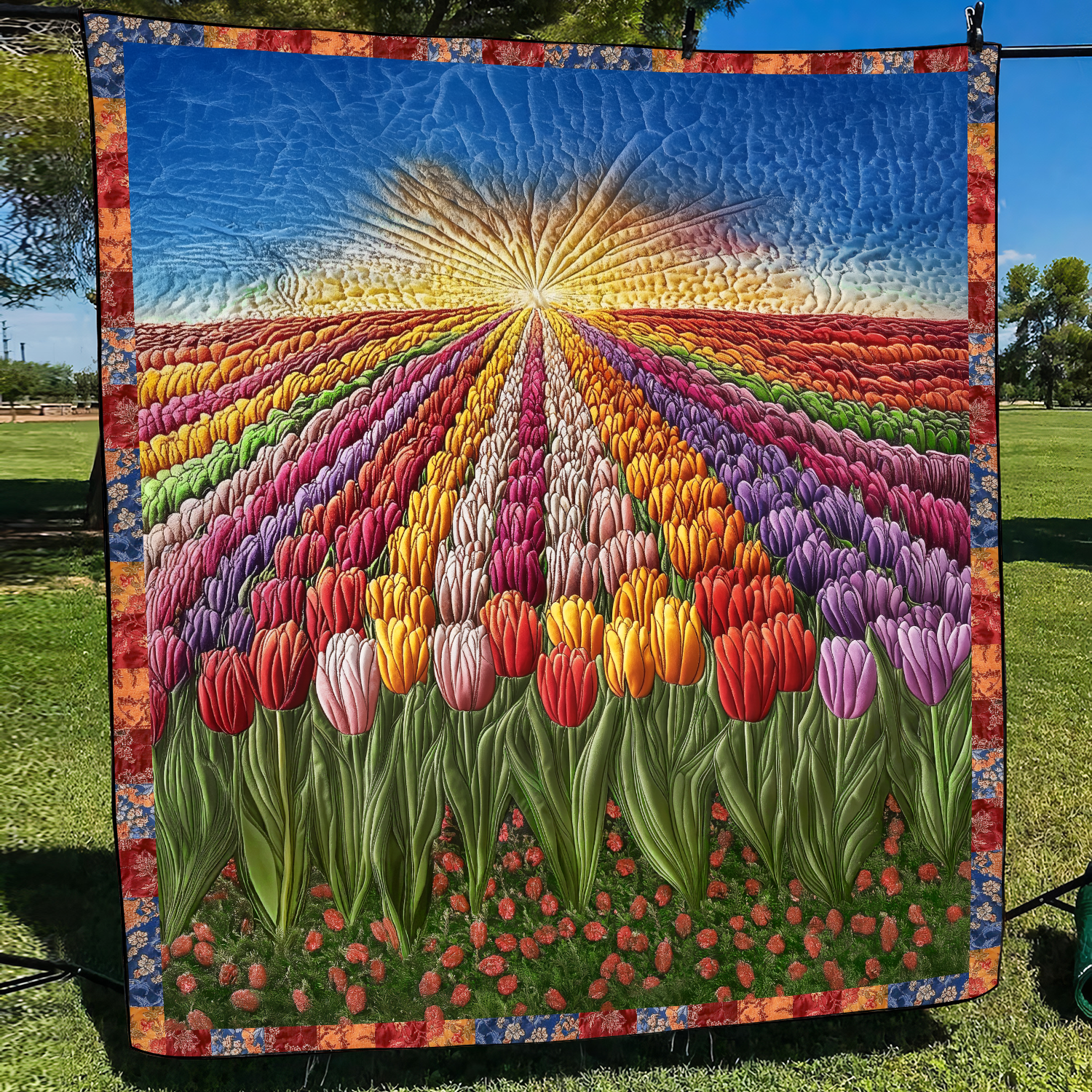 Colorful Tulips Quilted Blanket Best Throw Blanket Unique Gifts For Tulip Lovers