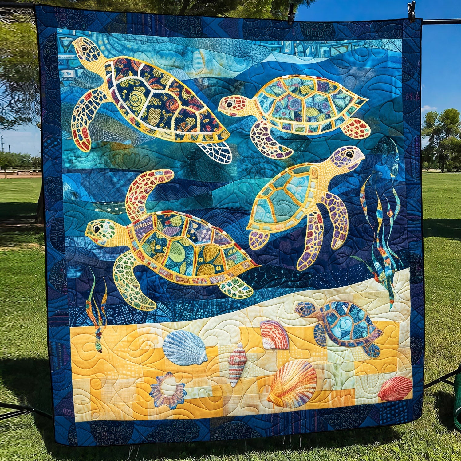 Colorful Turtle Expedition Quilted Blanket Presents For Turtle Lovers
