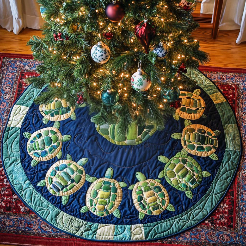 Colorful Turtles Christmas Quilted Tree Skirt Christmas Tree Skirt Mini Xmas Gift For My Daughter