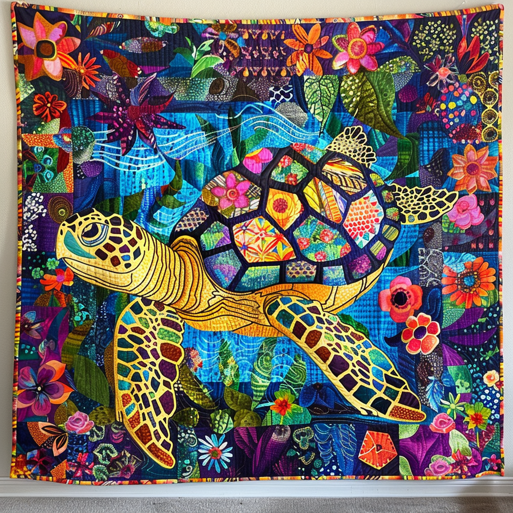 Colorful Turtles Quilted Blanket Unique Gifts For Turtle Lovers