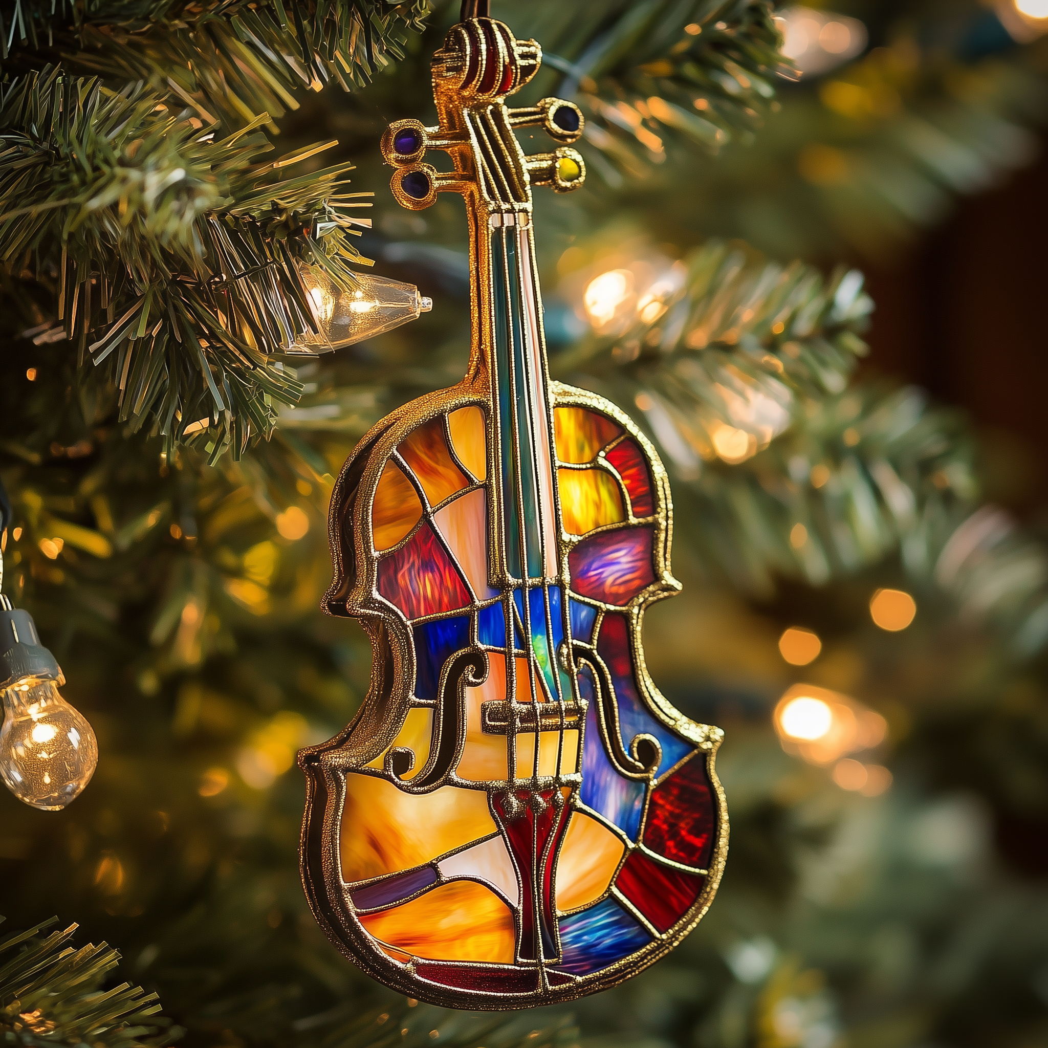 Colorful Violin Mica Ornament Celebrate Togetherness with Family-Themed Ornaments