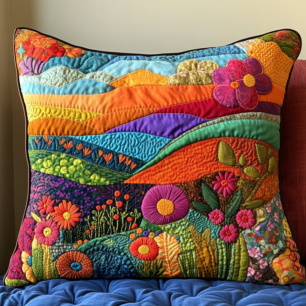Colorful Wind Quilted Pillow Case Decorative Pillow Covers Gifts For The Flower Lover