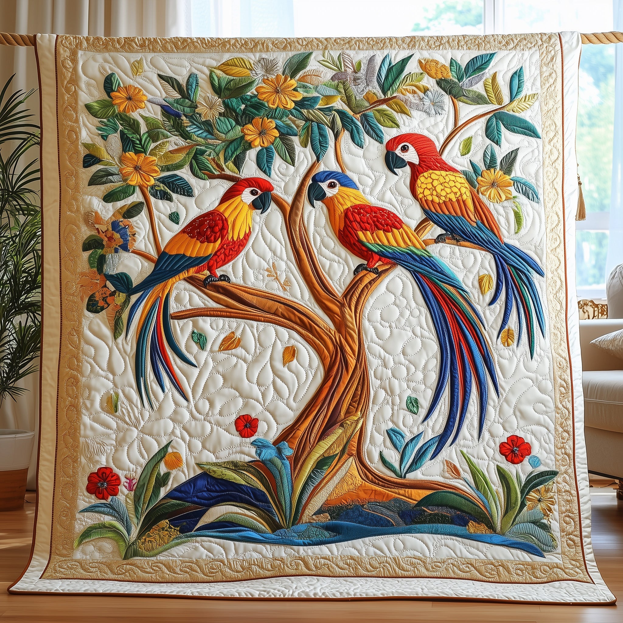 Colorful Wings Quilted Blanket Sofa Throw BlanketChristmas Gifts For Parrot Lovers