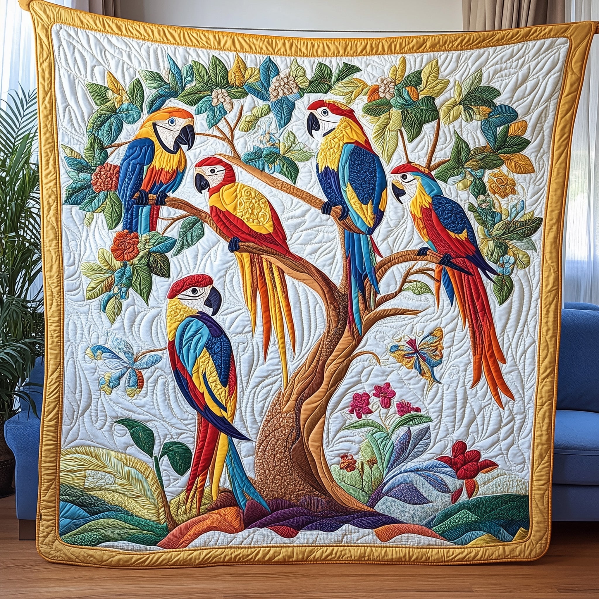 Colorful Wings Quilted Blanket Sofa Throw BlanketParrot Themed Gifts