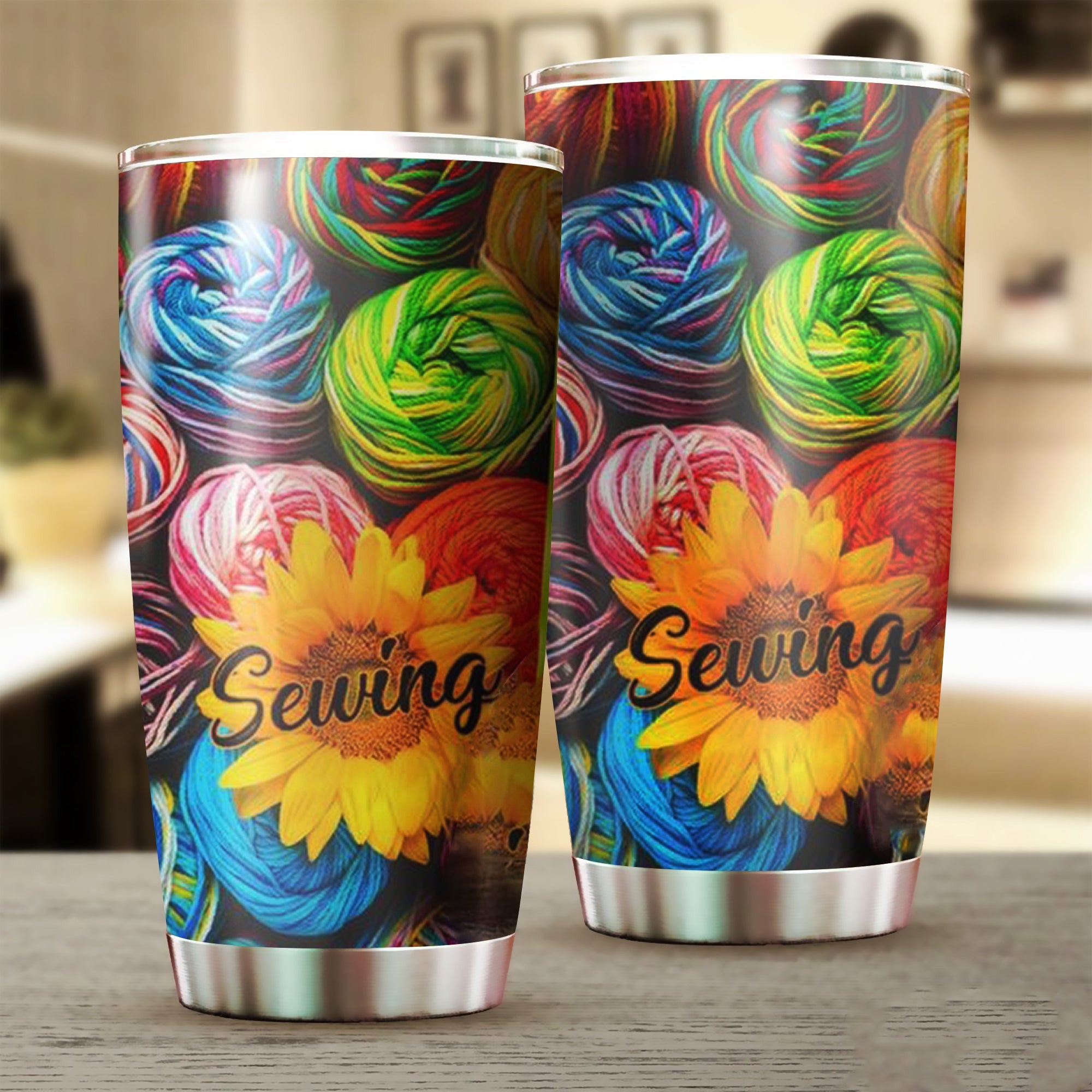 Colorful Yarns Sewing Sunflowers Tumbler Stainless Steel Tumbler Gifts For Sewing Lovers Colorful Yarns Sewing Sunflowers Tumbler Stainless Steel Tumbler Gifts For Sewing Lovers