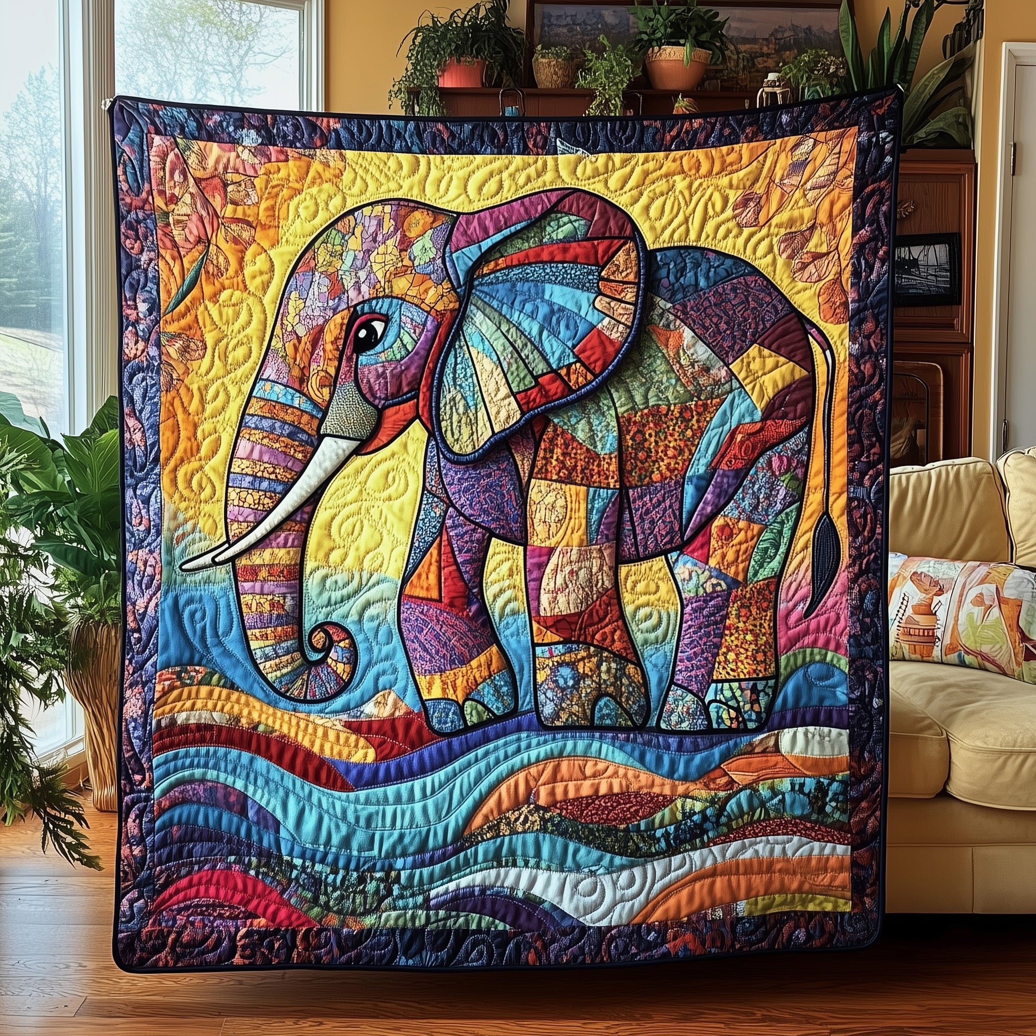 ColorSplash Elephant Quilted Blanket Sofa Throw BlanketGifts For Elephant Lovers
