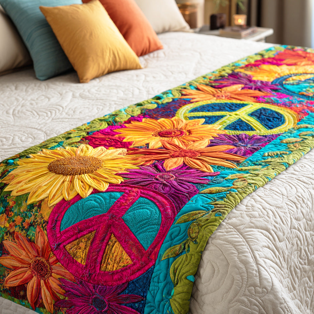Colorwave Dream Quilted Bed Runner Cozy Bedroom Decor Hippie Gifts Ideas For Her