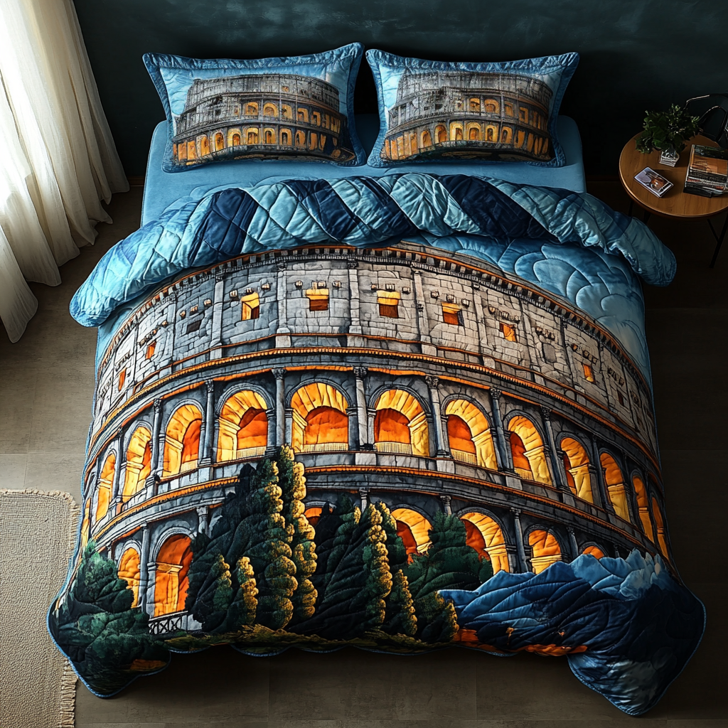 Colosseum View Quilted Bedding Set Italian Bedroom Decor Best Christmas Gift Ideas 