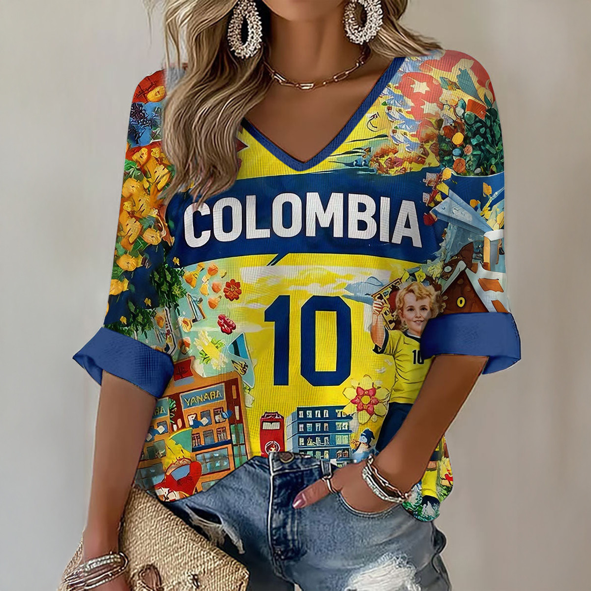 Columbia 2026 FIFA World Cup 10 V-Neck Long Sleeve Shirt World Cup Apparel Soccer Lover Gift