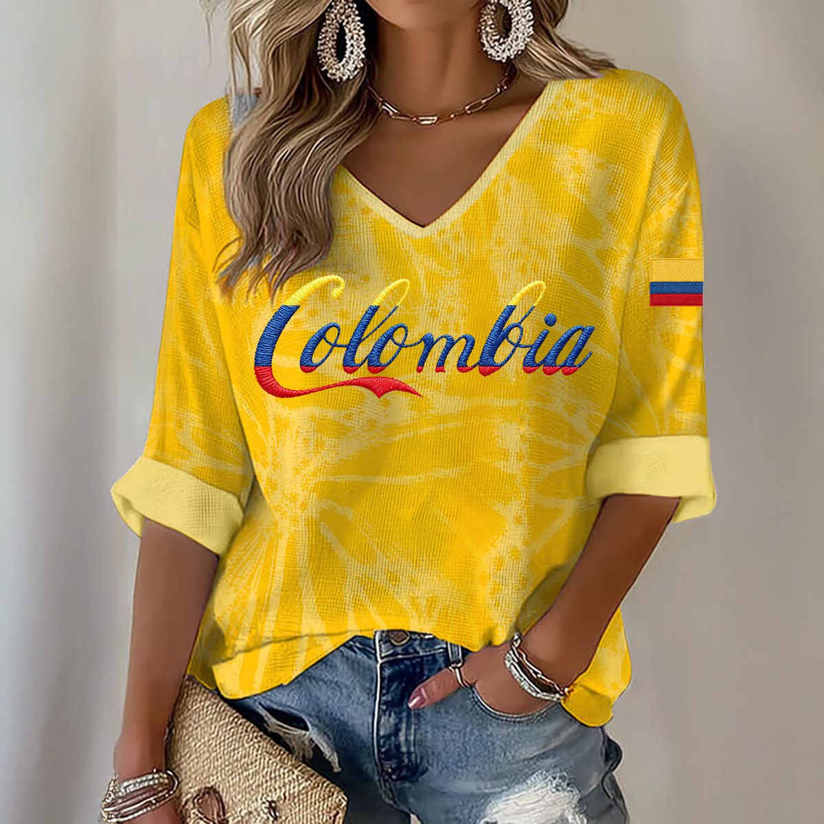 Columbia 2026 FIFA World Cup Soccer V-Neck Long Sleeve Shirt 2026 World Cup Apparel