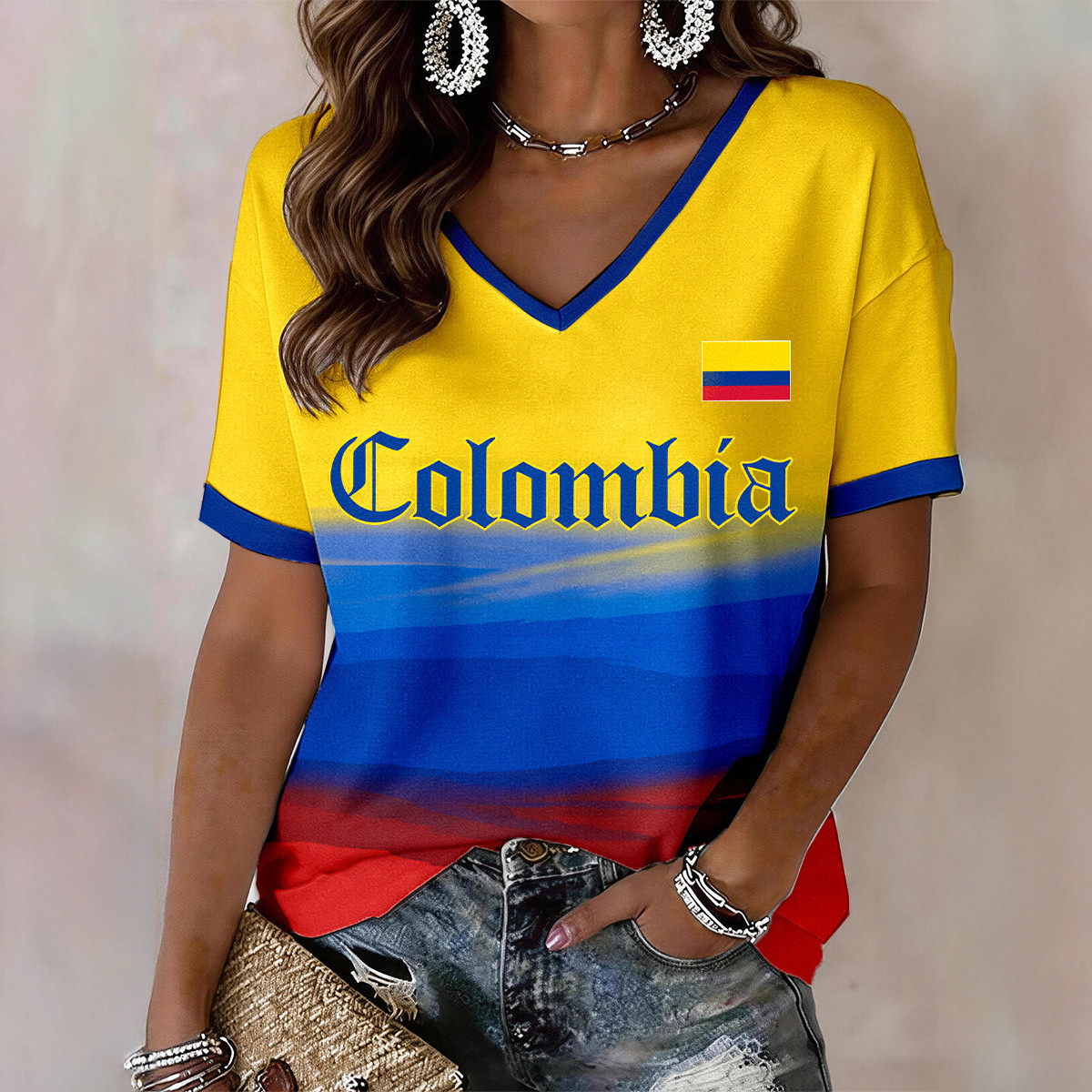 Columbia 2026 FIFA World Cup Soccer V-Neck Shirt Best Soccer Clothes Mother's Day Gift