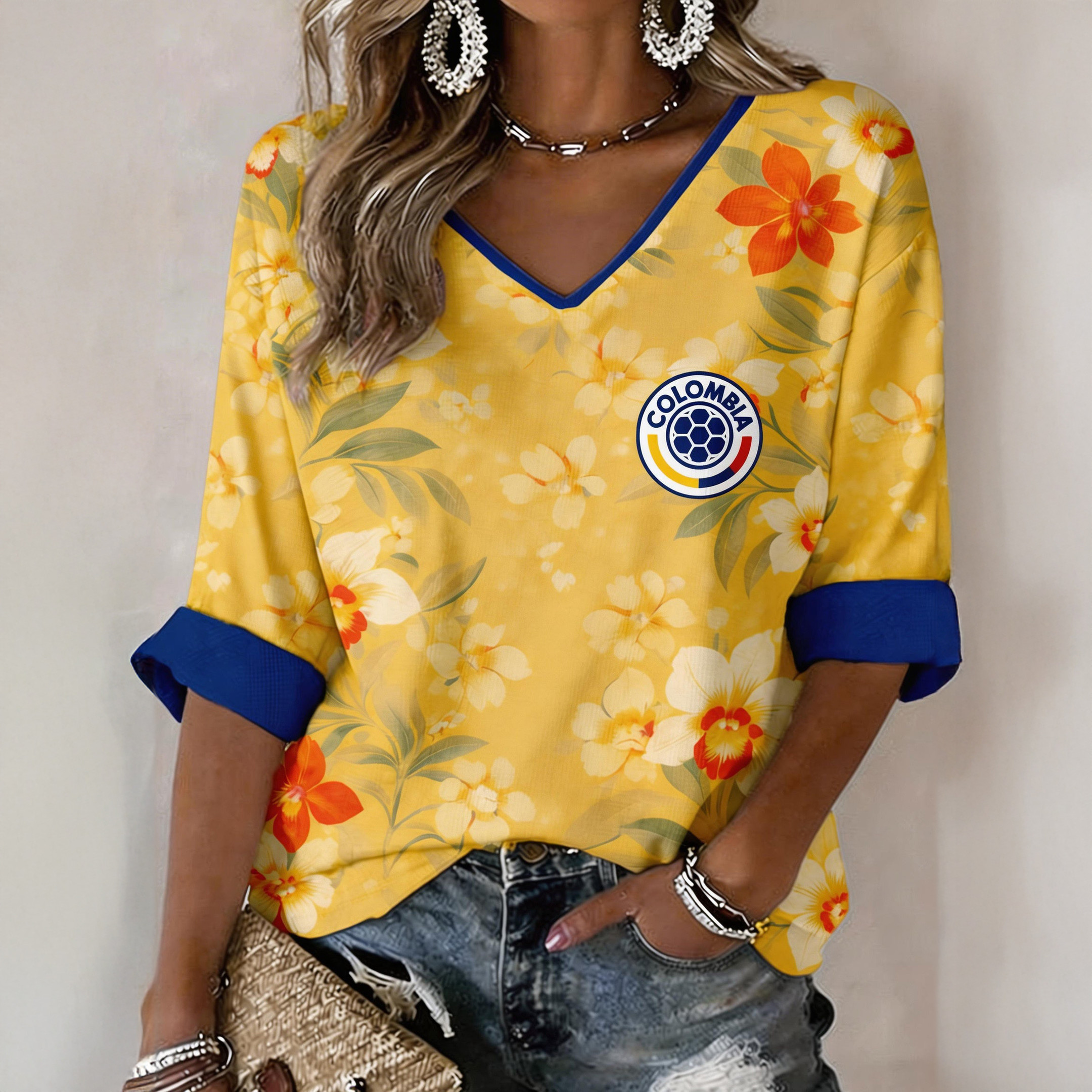 Columbia 2026 FIFA World Cup Soccer V-Neck Shirt Game Day Clothing Present For Her