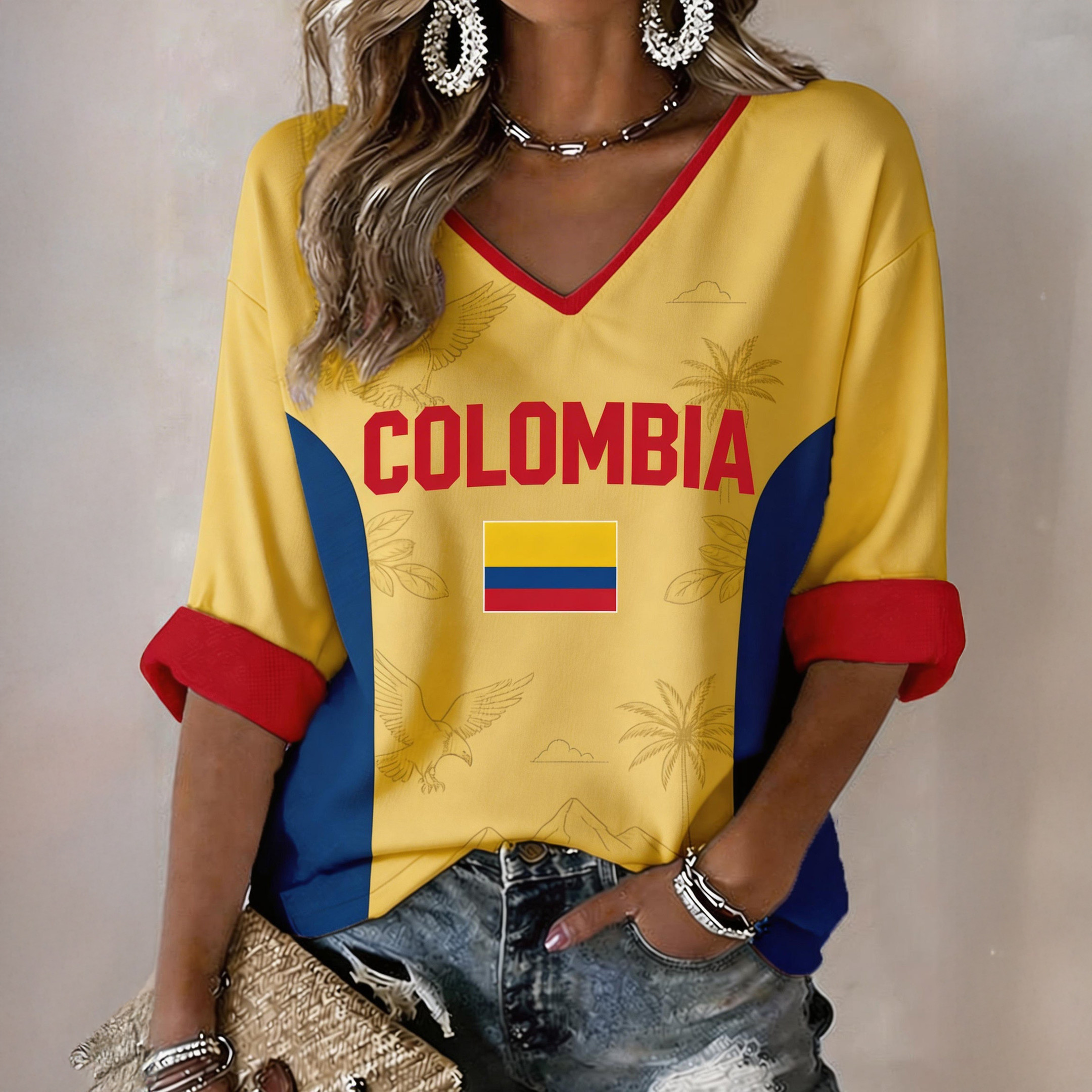 Columbia 2026 FIFA World Cup Soccer V-Neck Shirt Soccer Game Day Clothing Gift For Mom
