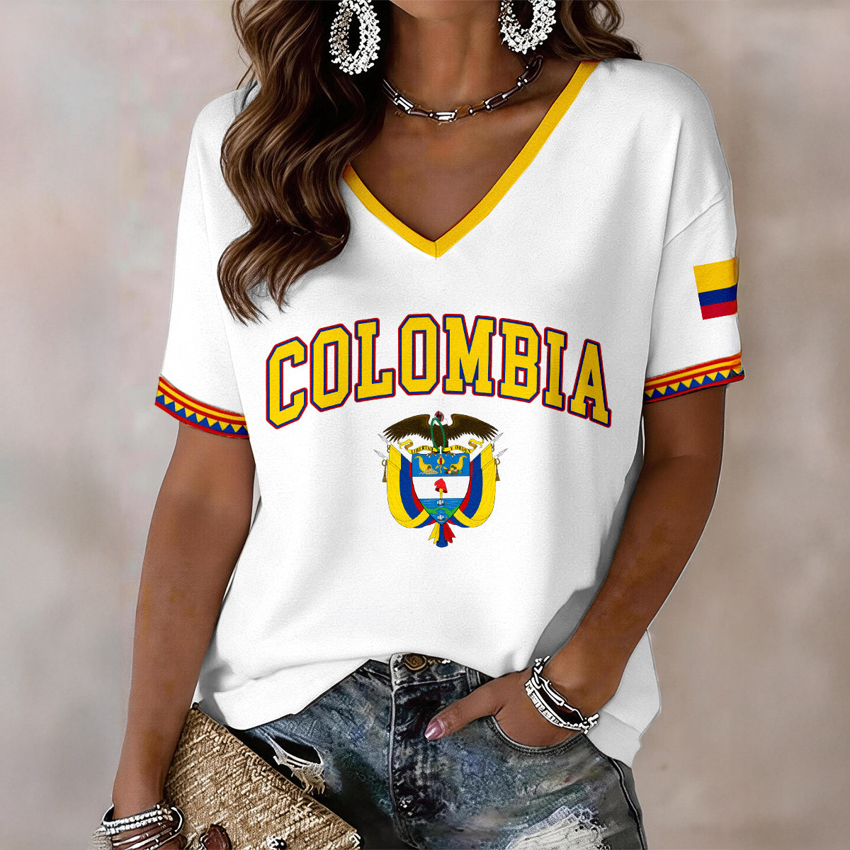 Columbia 2026 FIFA World Cup Soccer V-Neck Shirt World Cup 2026 Clothes Soccer Gear