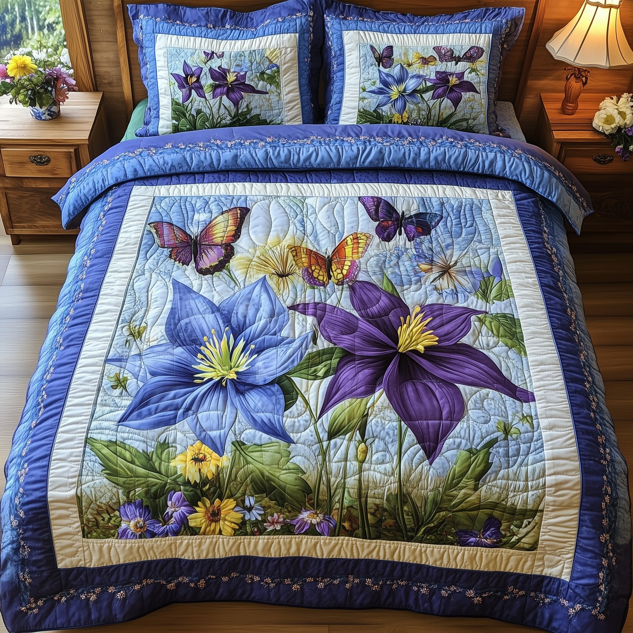 Columbine Charm Quilted Bedding Set Duvet Cover Bedspread Best Christmas Present For Wife