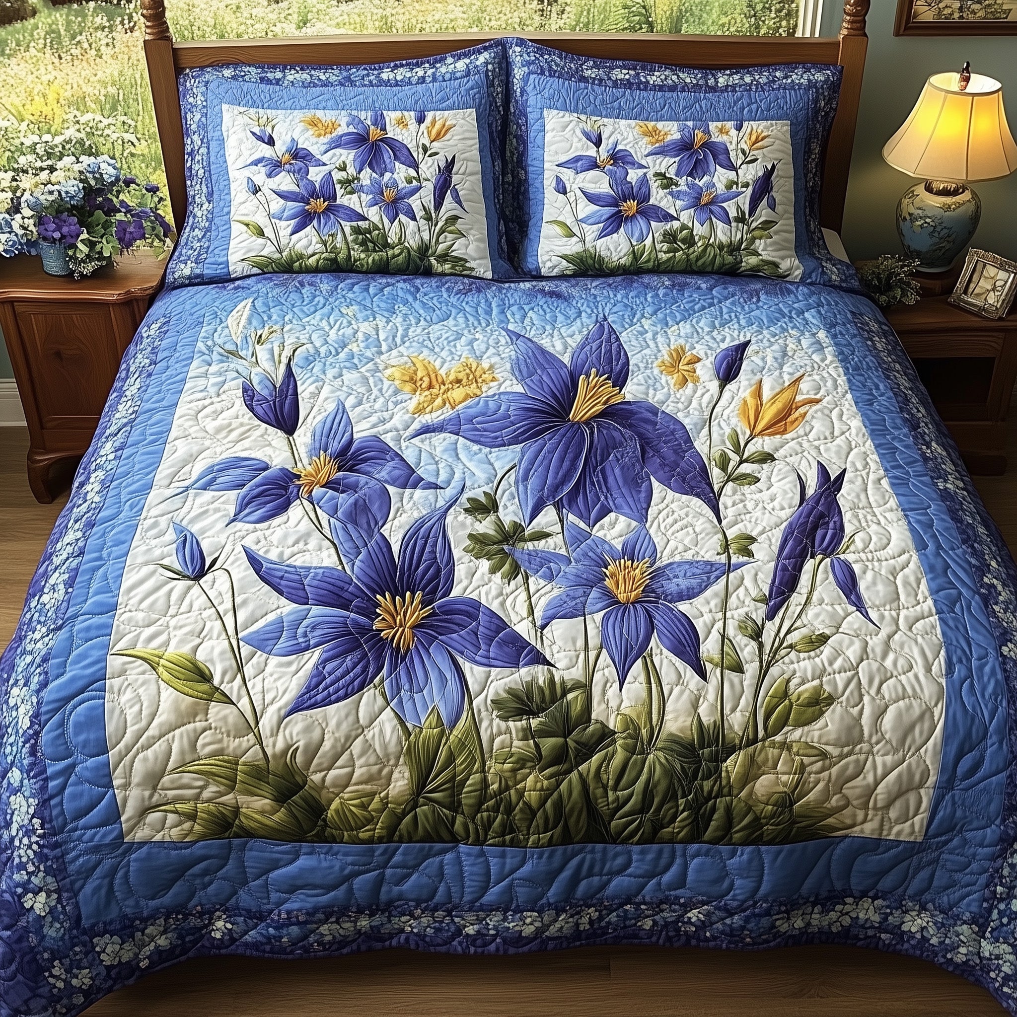 Columbine Charm Quilted Bedding Set Duvet Cover Bedspread Christmas Presents For My Wife