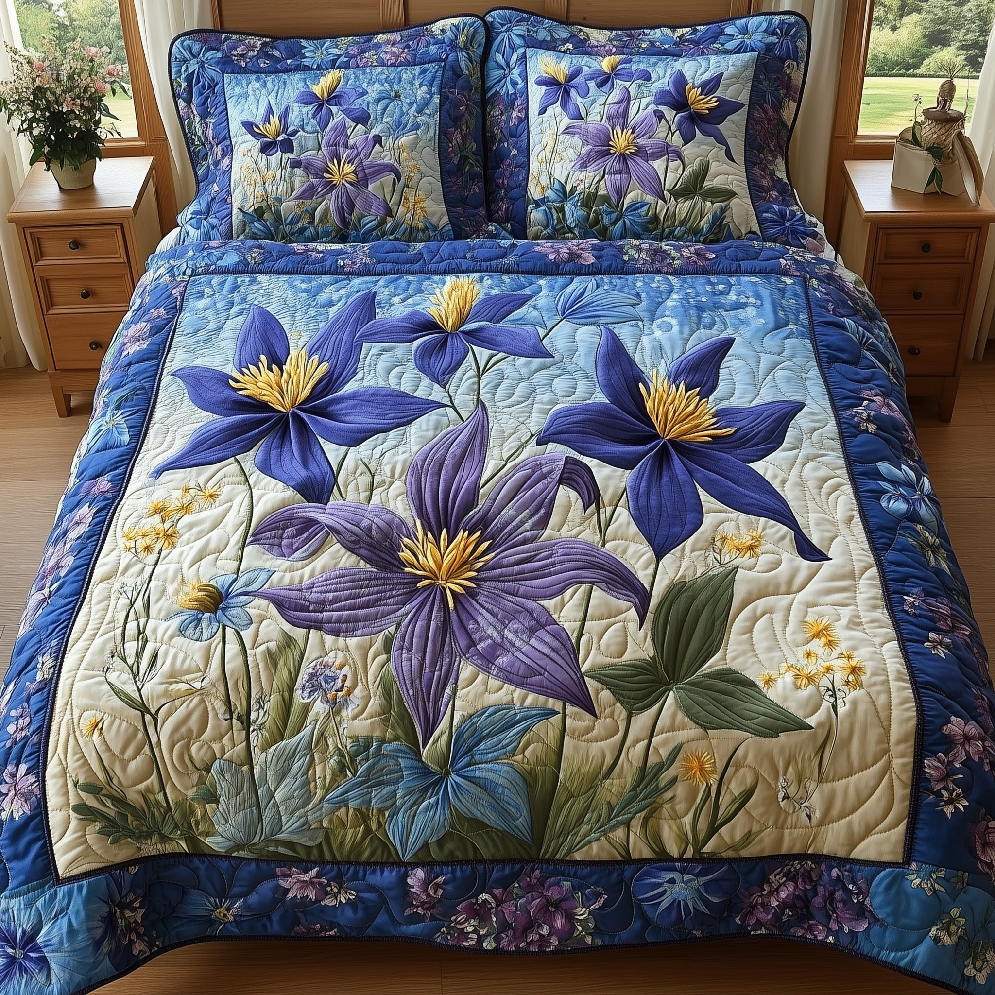 Columbine Charm Quilted Bedding Set Duvet Cover Bedspread Gifts For Boyfriends Parents
