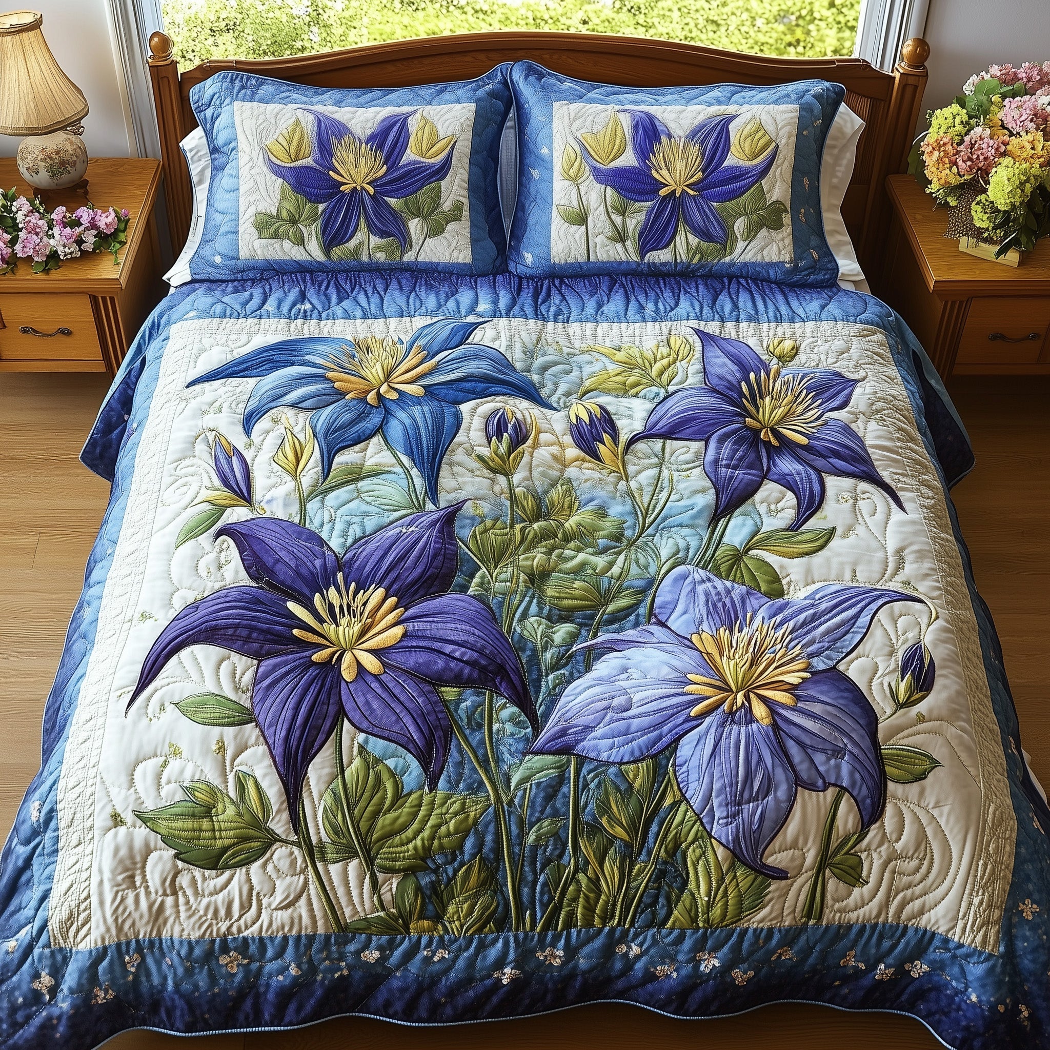Columbine Charm Quilted Bedding Set Duvet Cover Bedspread Gifts For Mom Christmas From Daughter