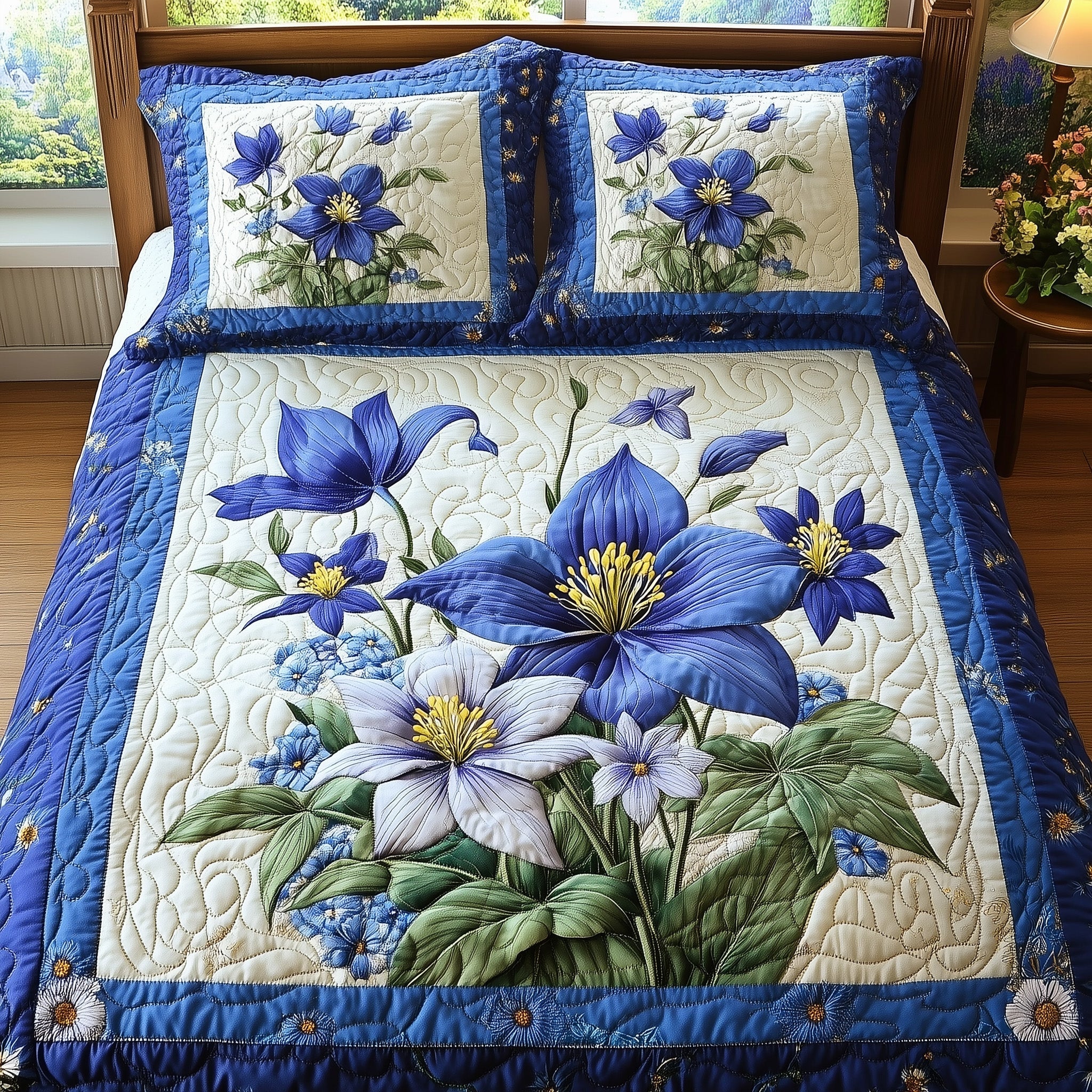 Columbine Charm Quilted Bedding Set Duvet Cover Bedspread Presents For Mum Christmas