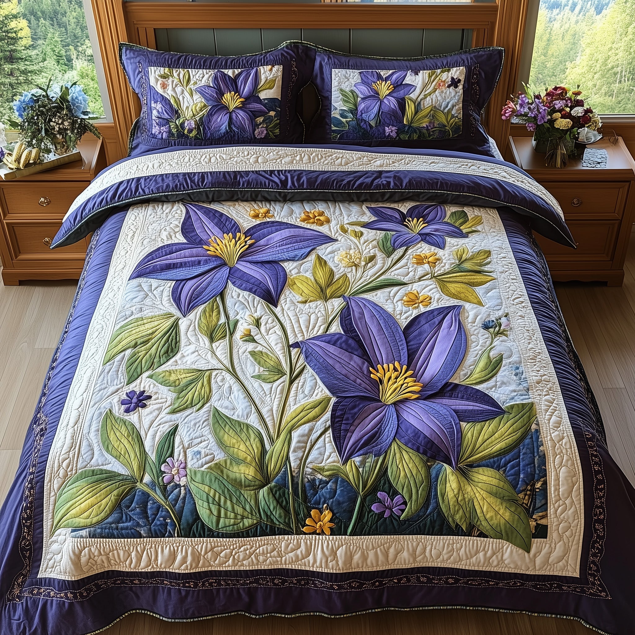 Columbine Charm Quilted Bedding Set Duvet Cover Bedspread Stocking Stuffers For Girlfriend