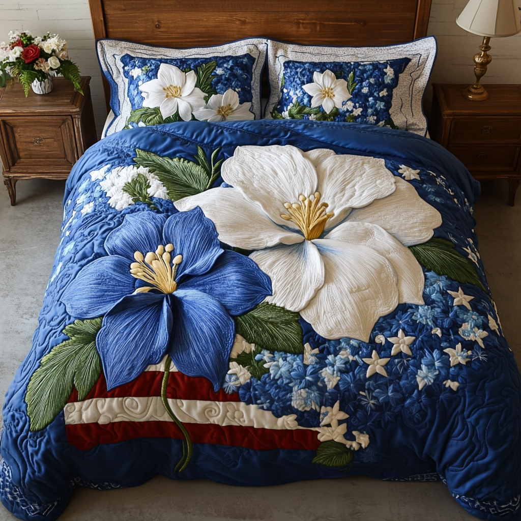 Columbine Garden Quilted Bedding Set Unique Bed Sheet Set Patriotic Gifts For Women