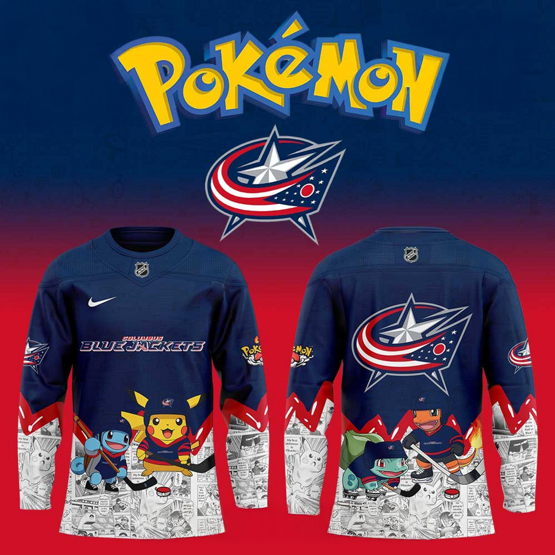 Columbus Blue Jackets x Pokemon Hockey Jersey Gifts For Hockey Enthusiasts