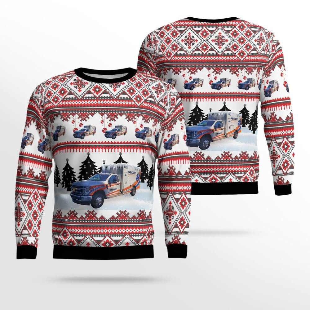 Columbus North Carolina Polk County Emergency Medical Services AOP Ugly Sweater Xmas Unisex Sweater Christmas Gifts For Men Women