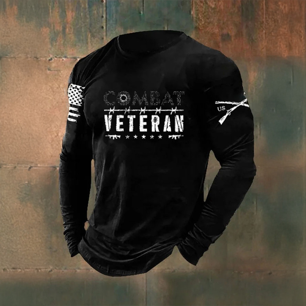 Combat Veteran Rash Guard US Veteran Military Clothing Patriotic Gifts For Father