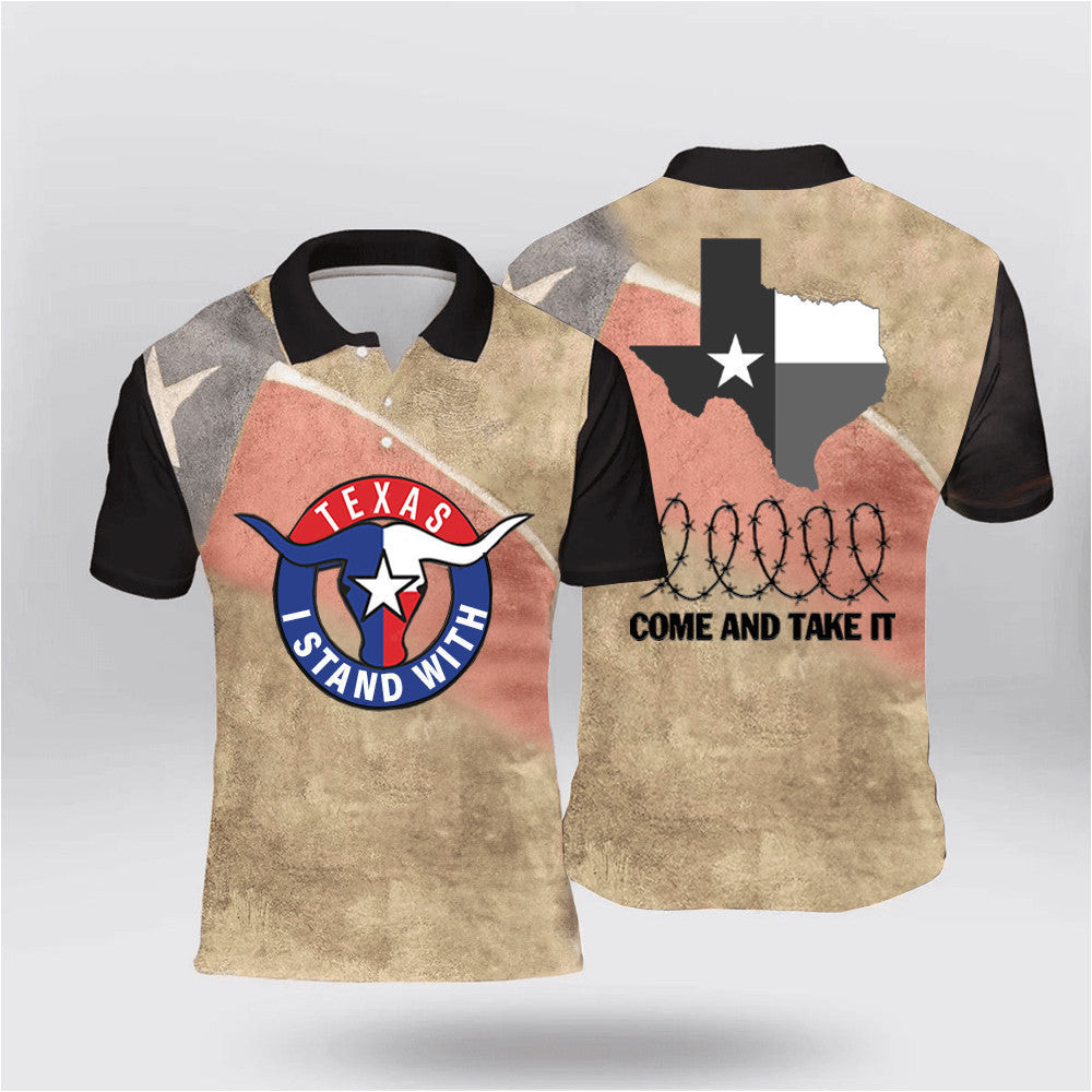 Come And Take It Razor Wire Polo Shirt I Stand With Texas Golf Shirt