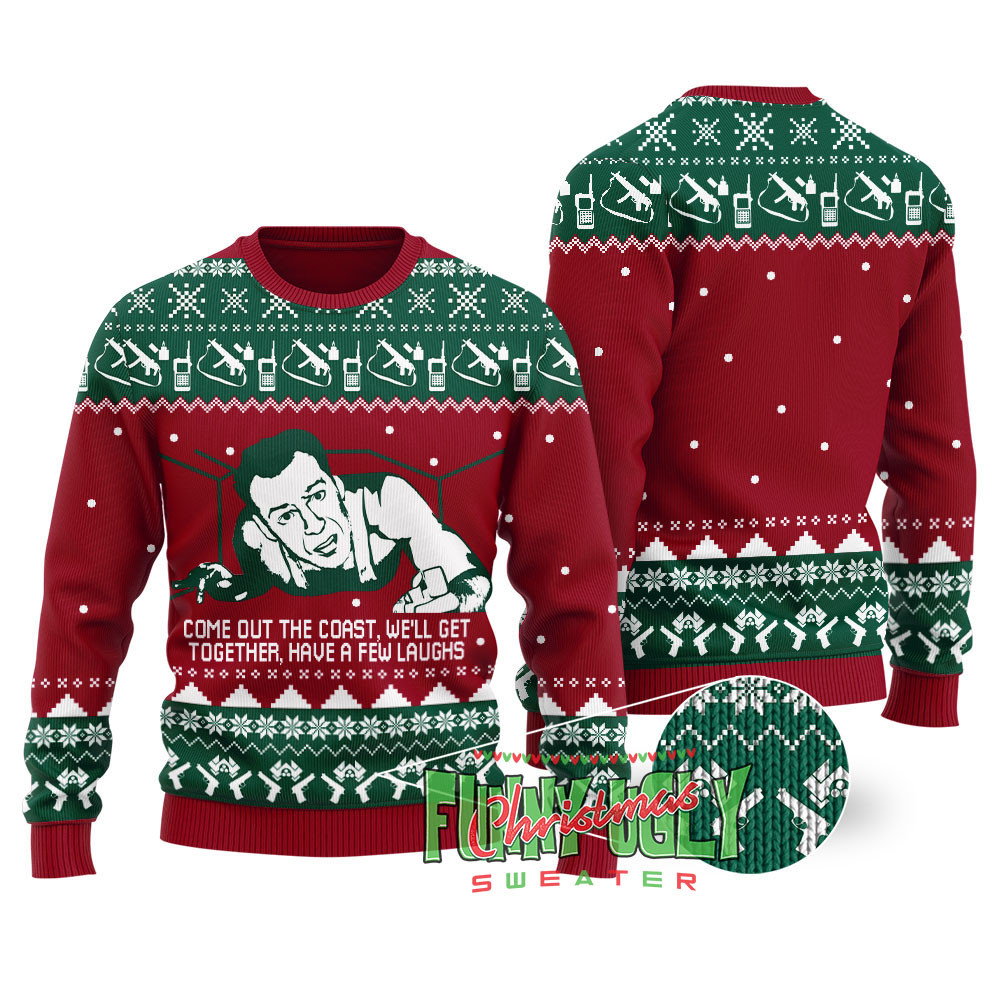 Come Out The Coast Die Hard Christmas Sweater Cardinal Red Funny Xmas Sweater for Ugly Sweater Parties