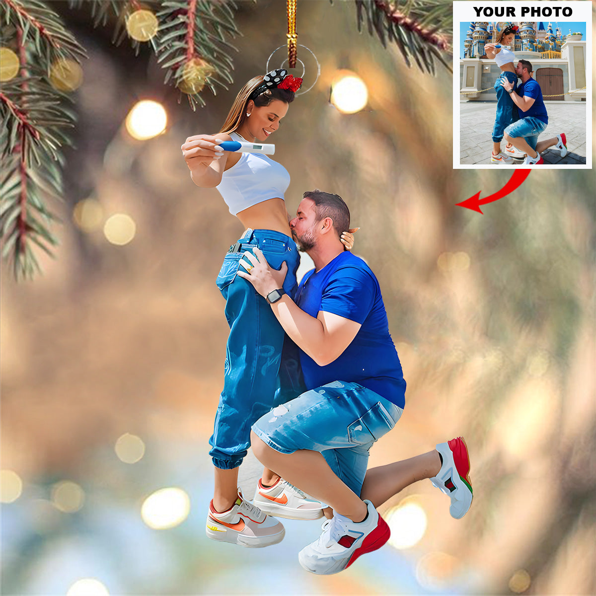 Coming Soon Baby Announcement Personalized Photo Mica Ornament Christmas Gift For Family