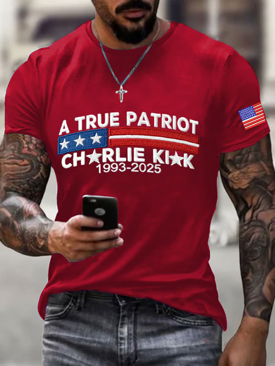 Commemorative Leader A True Patriot Print T Shirt Red Charlie Kirk Merch Store