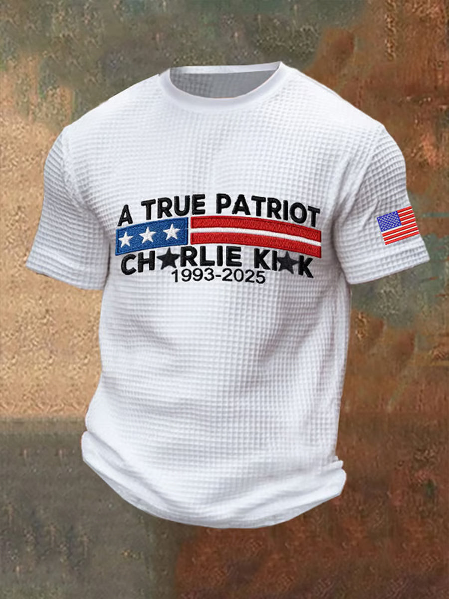 Commemorative Leader A True Patriot Waffle Short Sleeve T Shirt White The Charlie Kirk Show Merch