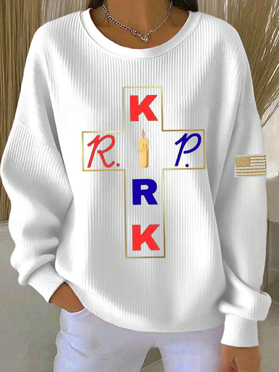 Commemorative Leader Print Long Sleeve Top White Charlie Kirk Memorial Clothing