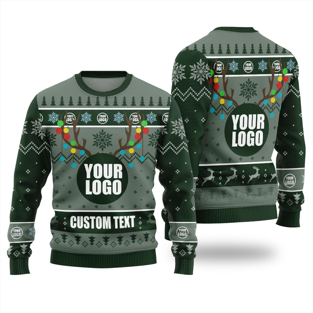 Company Logo Ugly Christmas Sweater Forest Green Stylish Winter Sweatshirt for Everyday Wear