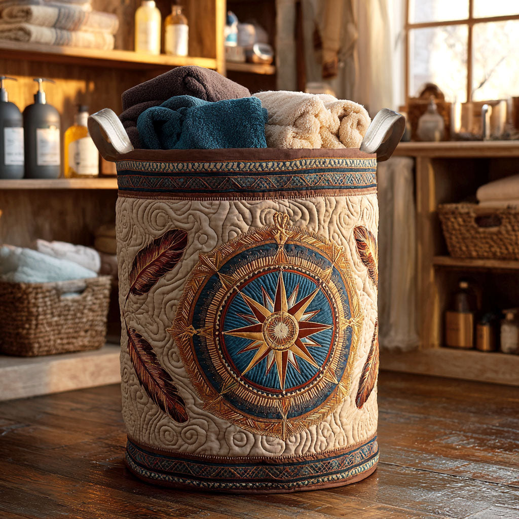 Compass Dreams Quilted Laundry Basket Useful Quilted Laundry Basket Gift for Housewarming