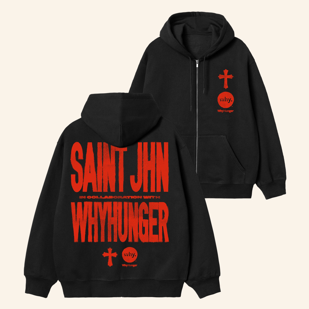 Complex Merch Saint JHN X Whyhunger Black Zip Up Hoodie Christmas Presents For Boyfriend