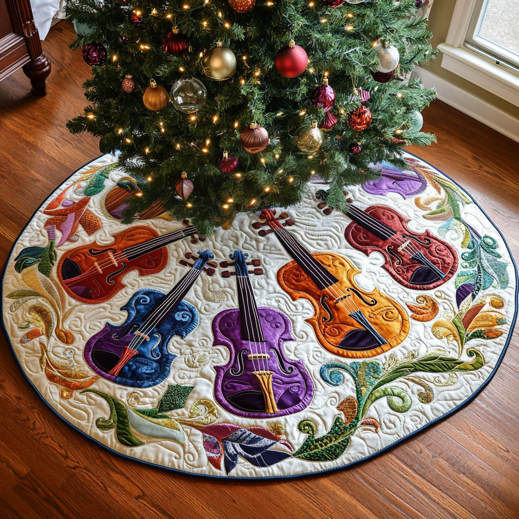 Concert In Quilts Quilted Christmas Tree Skirt Merry Christmas Tree Skirt Family Holiday Gathering Decor