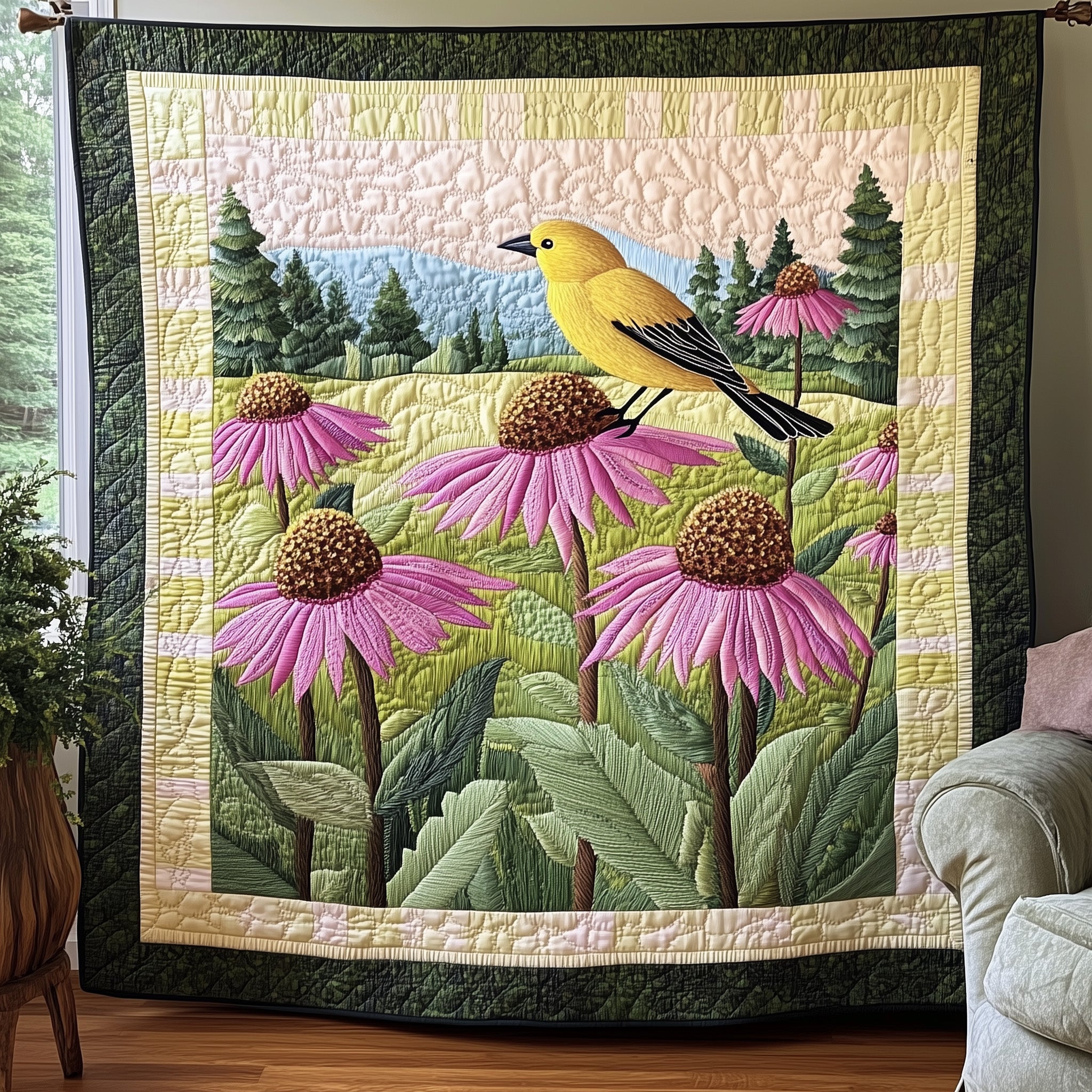 Coneflower Meadow Quilted Blanket Sofa Throw BlanketBest Gifts For Bird Watchers