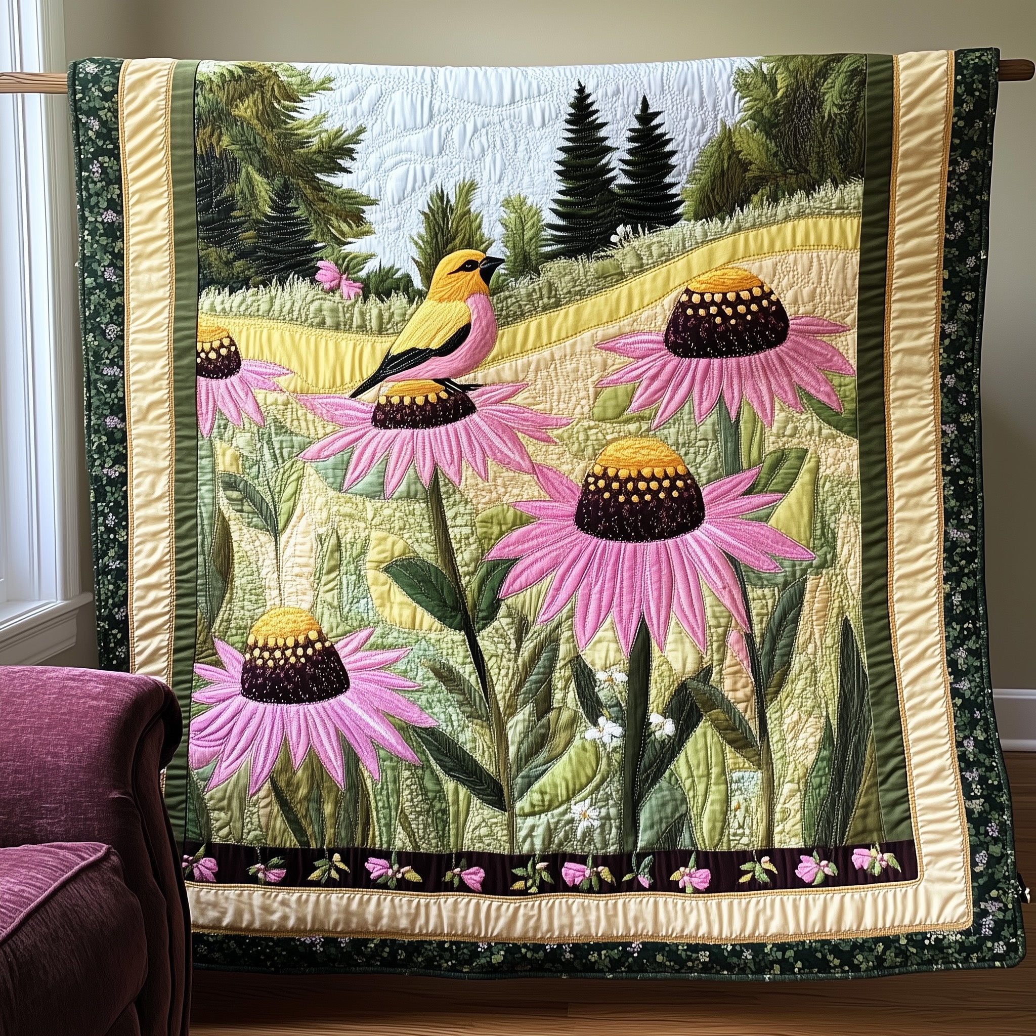Coneflower Meadow Quilted Blanket Sofa Throw BlanketBest Gifts For Birdwatchers