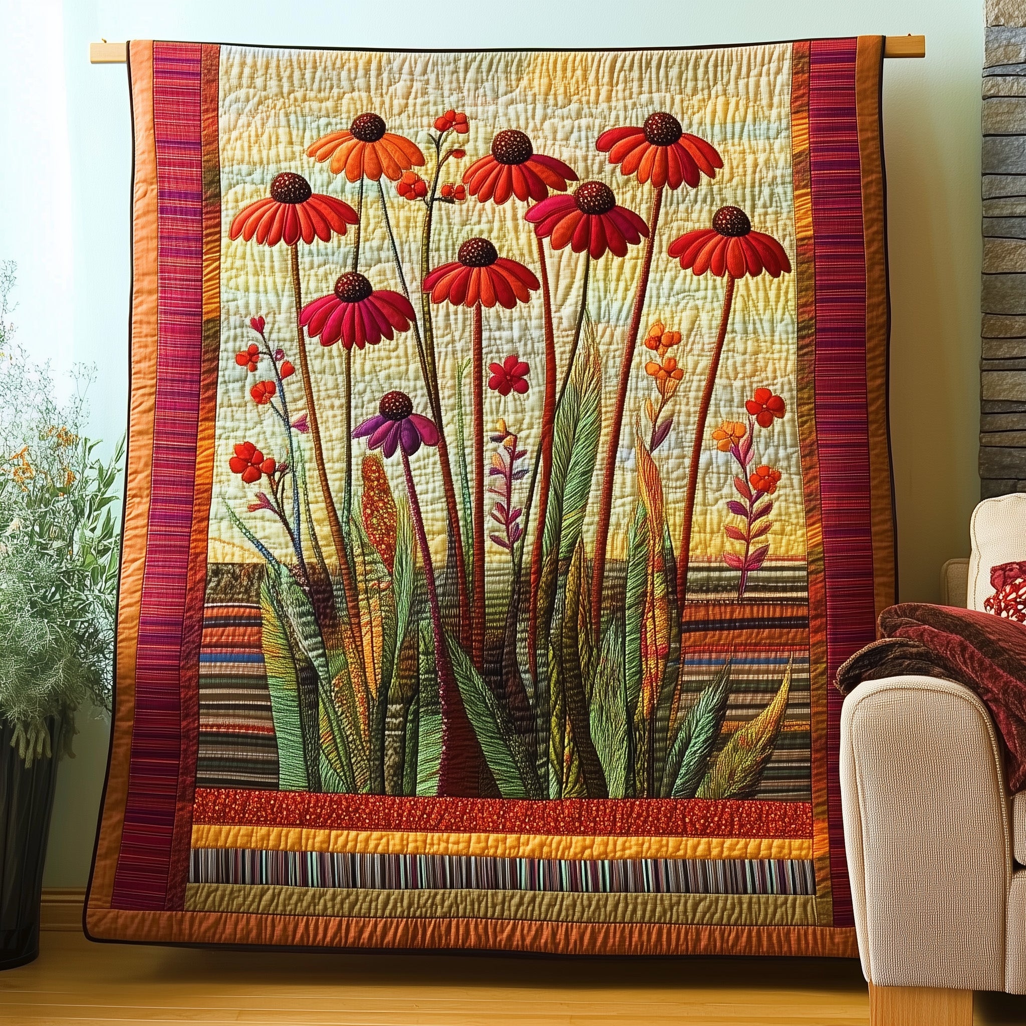 Coneflower Meadow Quilted Blanket Sofa Throw BlanketChristmas Gifts For Him