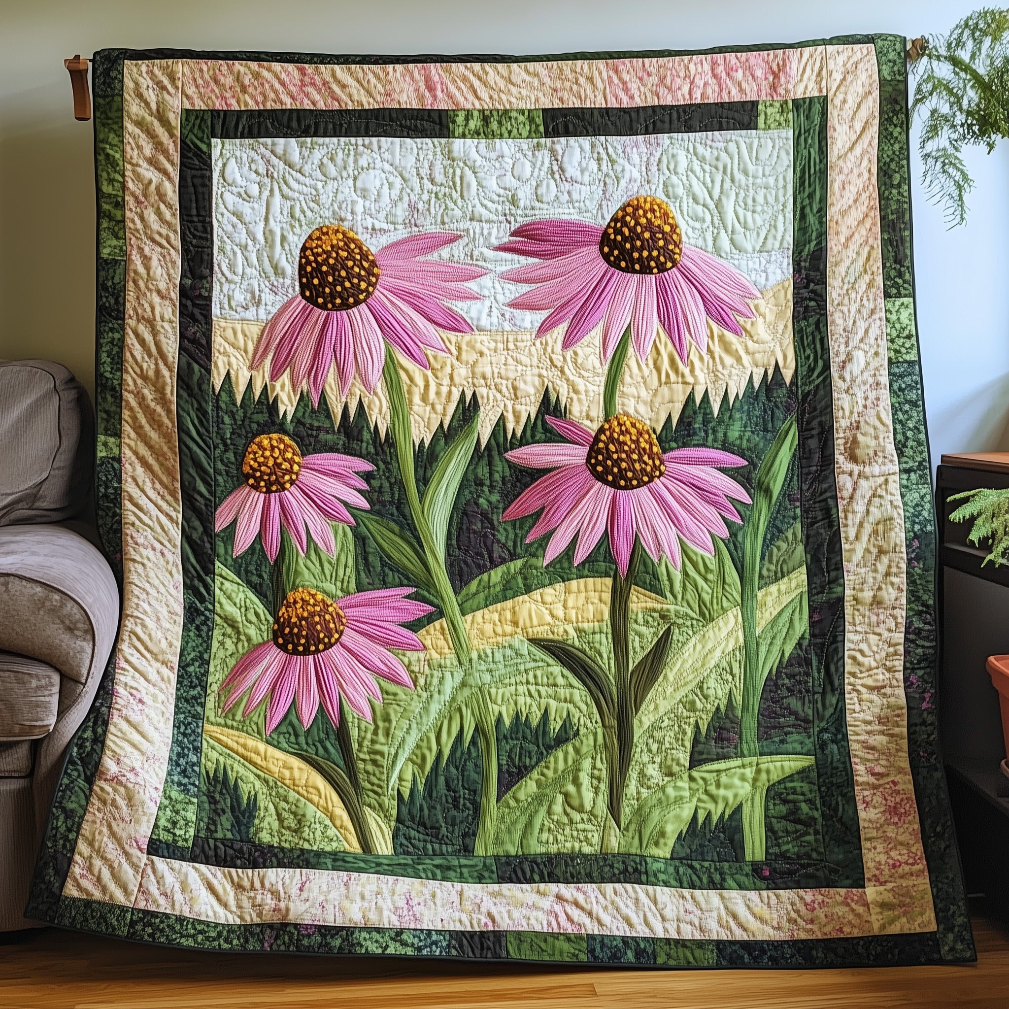 Coneflower Meadow Quilted Blanket Sofa Throw BlanketChristmas Gifts For Mum
