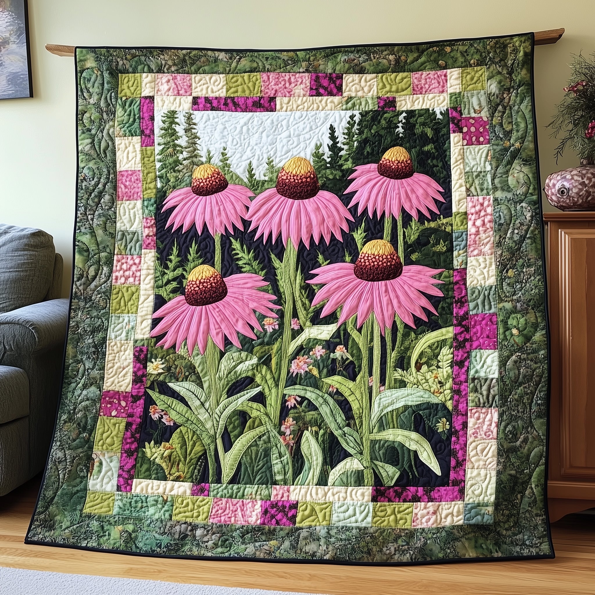 Coneflower Meadow Quilted Blanket Sofa Throw BlanketFunny Secret Santa Gifts