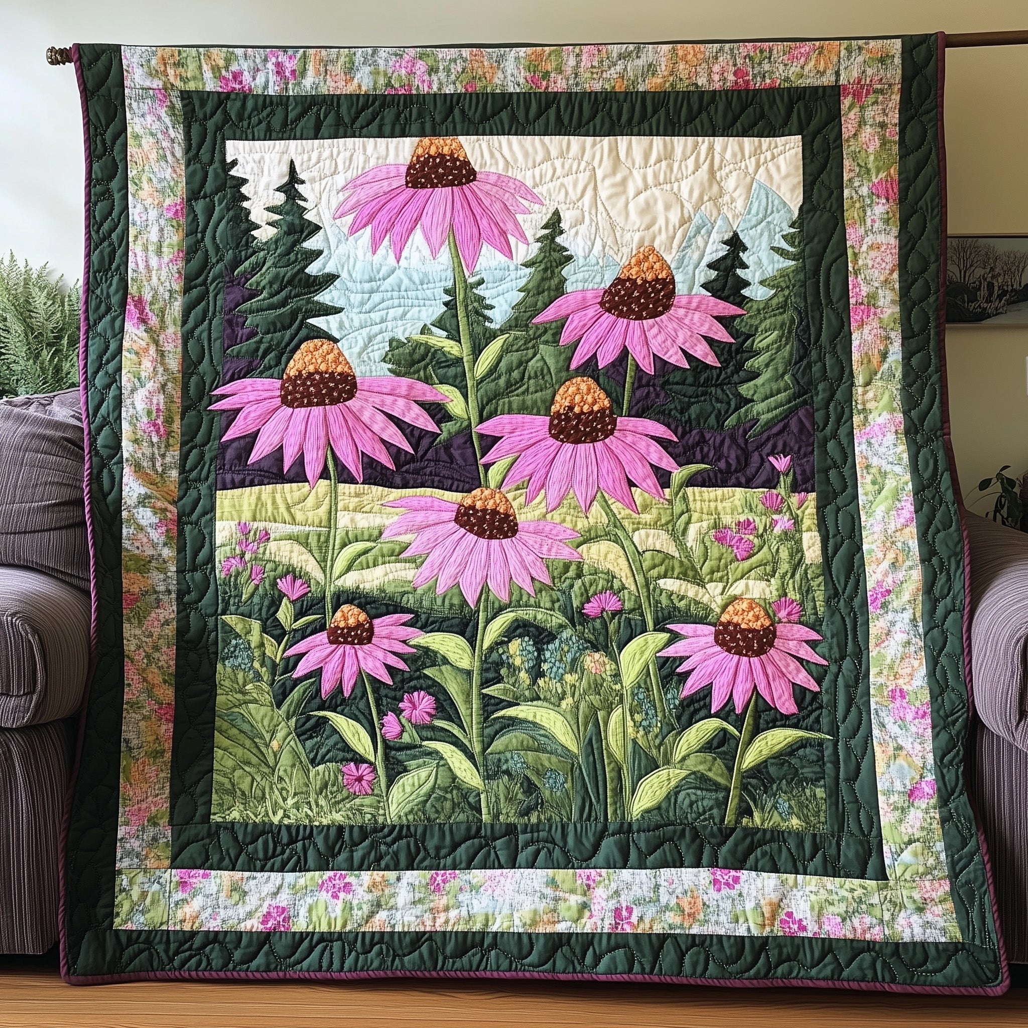 Coneflower Meadow Quilted Blanket Sofa Throw BlanketGift Ideas For Men Who Have Everything