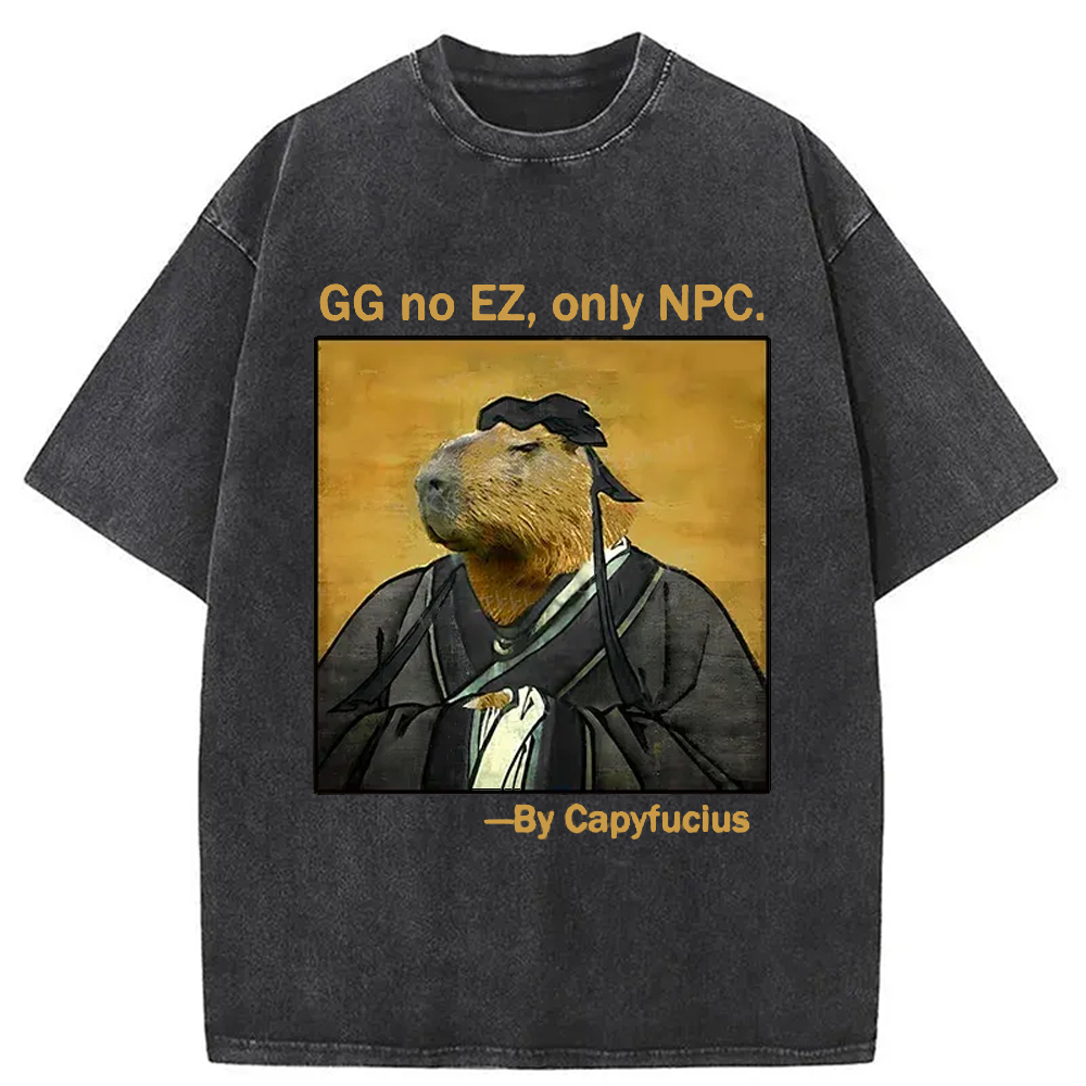 Confucius Capybara Quote Washed T-Shirt Minimal Retro Graphic Clothing Gifts For Brother Confucius Capybara Quote Washed T-Shirt Minimal Retro Graphic Clothing Gifts For Brother