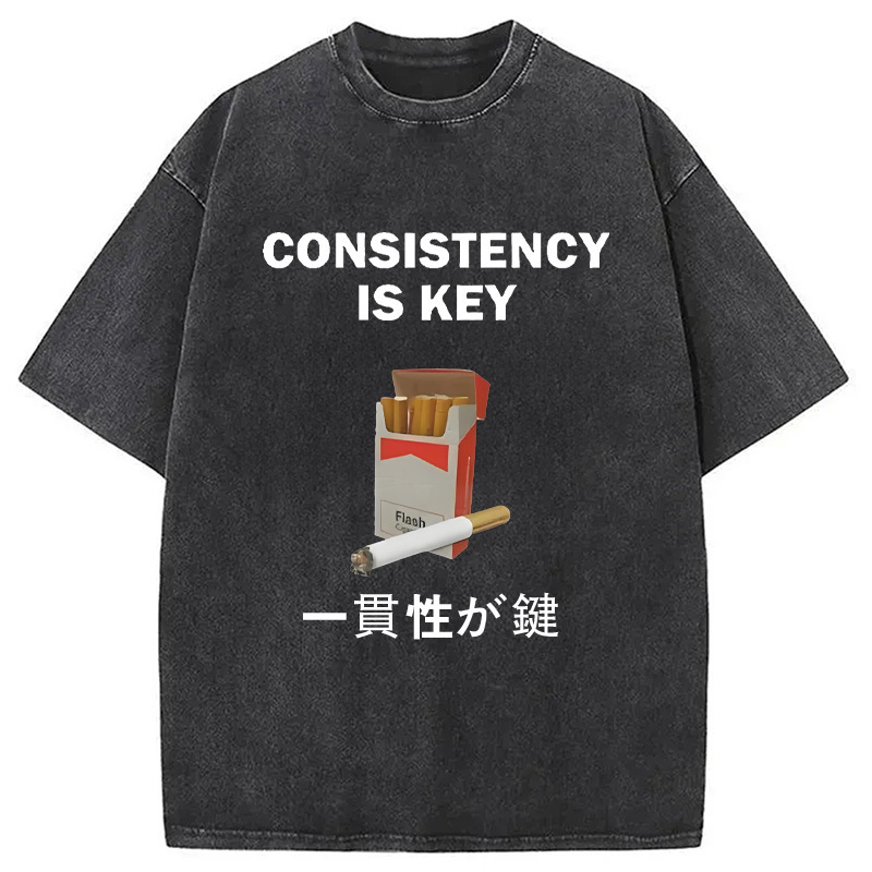 Consistency Is Key Cigarette Washed T-Shirt Minimal Retro Graphic Clothing Gifts For Best Friend