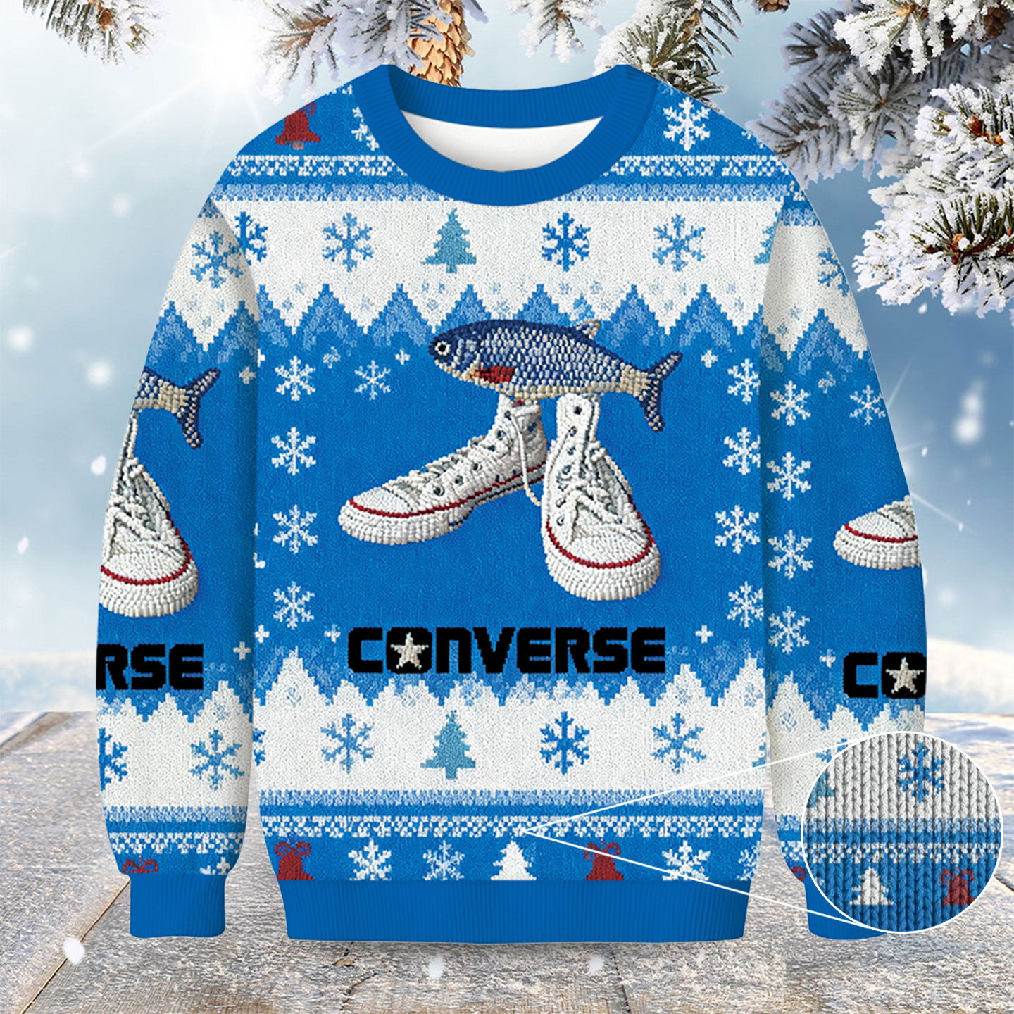Converse And Fish Meme Christmas Ugly Sweater Funny Christmas Jumper Unique Xmas Gifts