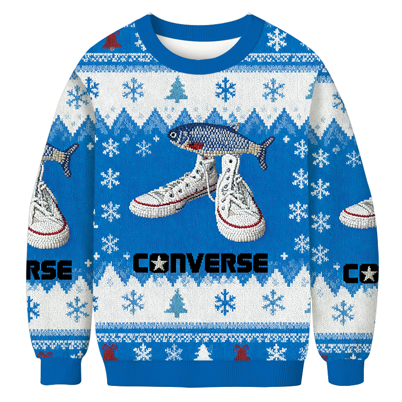 Converse And Fish Meme Christmas Ugly Sweatshirt Christmas Cozy Winter Wear Gift Ideas