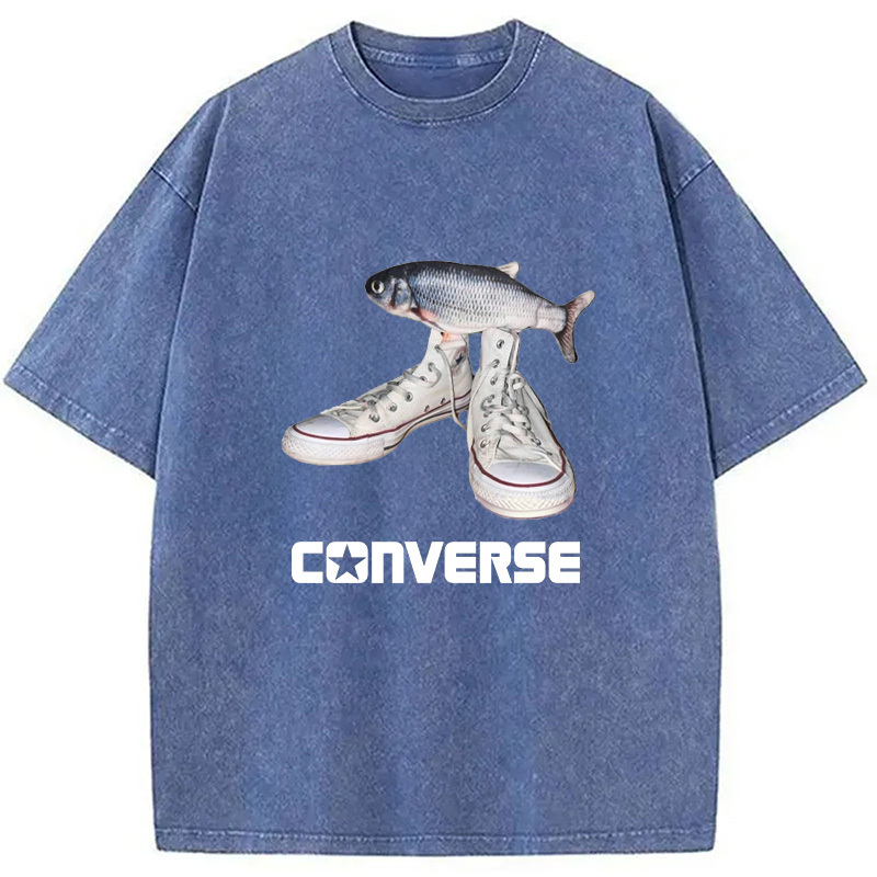 Converse And Fish Meme Washed T-Shirt Funny Graphic Gift For Friends Gifts For Her